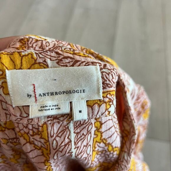 Anthropologie Agathe Lace Mini Dress Lace Neck Tie Tassels Pink gold size M - Picture 8 of 12